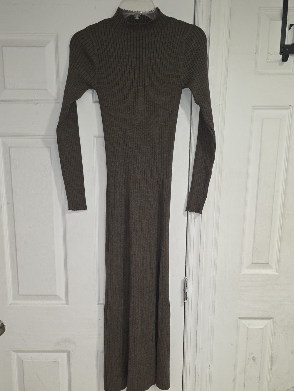 ASTR Ribbed Long-Sleeve Maxi Dress in Dark Brown